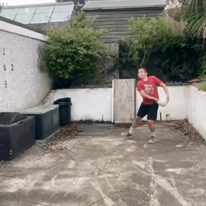 Ram Rugby Solo Skills Ball with half-flat design showing textured grip and durable synthetic outer for training practice