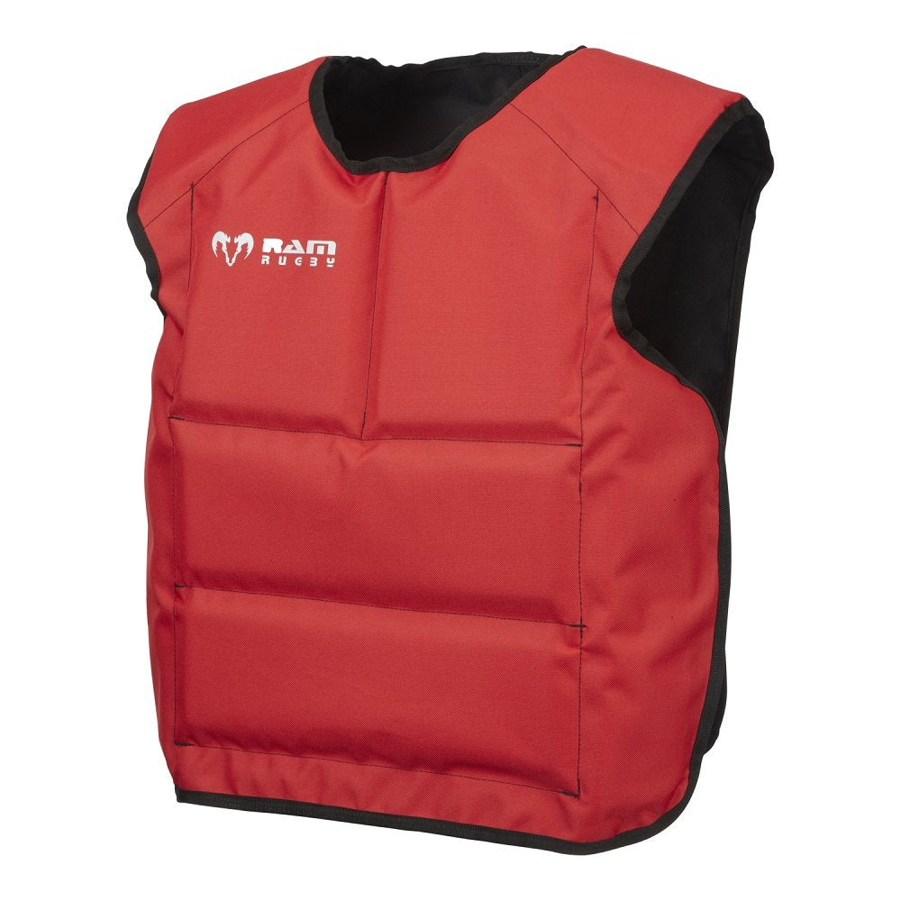 Ram Rugby Senior Contact Top in black with thick padded protection, durable 600 denier Cordura for rugby training sessions