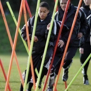 Ram Rugby Standard Training Poles set featuring 6 yellow and 6 orange PVC agility poles with metal spikes for rugby drills