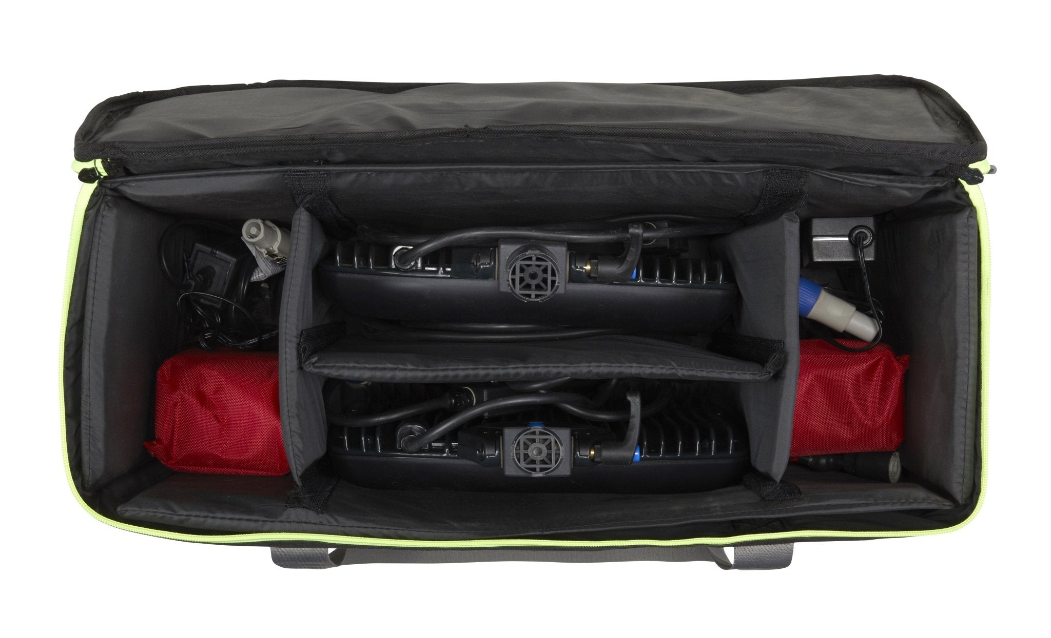 Nightsearcher Solaris Megastar 20K LED rechargeable floodlight showing adjustable brightness levels and rechargeable battery display