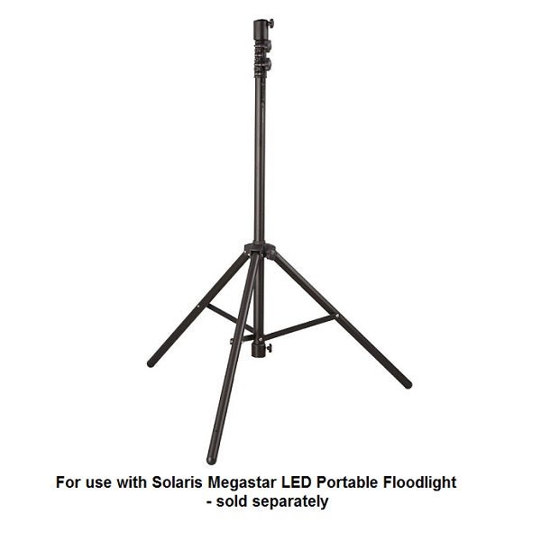 Nightsearcher Solaris Megastar LED floodlight mounted on adjustable 3.5m heavy-duty aluminum tripod for outdoor use