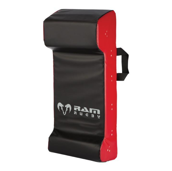 Double wedge RAM Hit Shields in black for athletic training, designed for impact protection and durability by the brand.