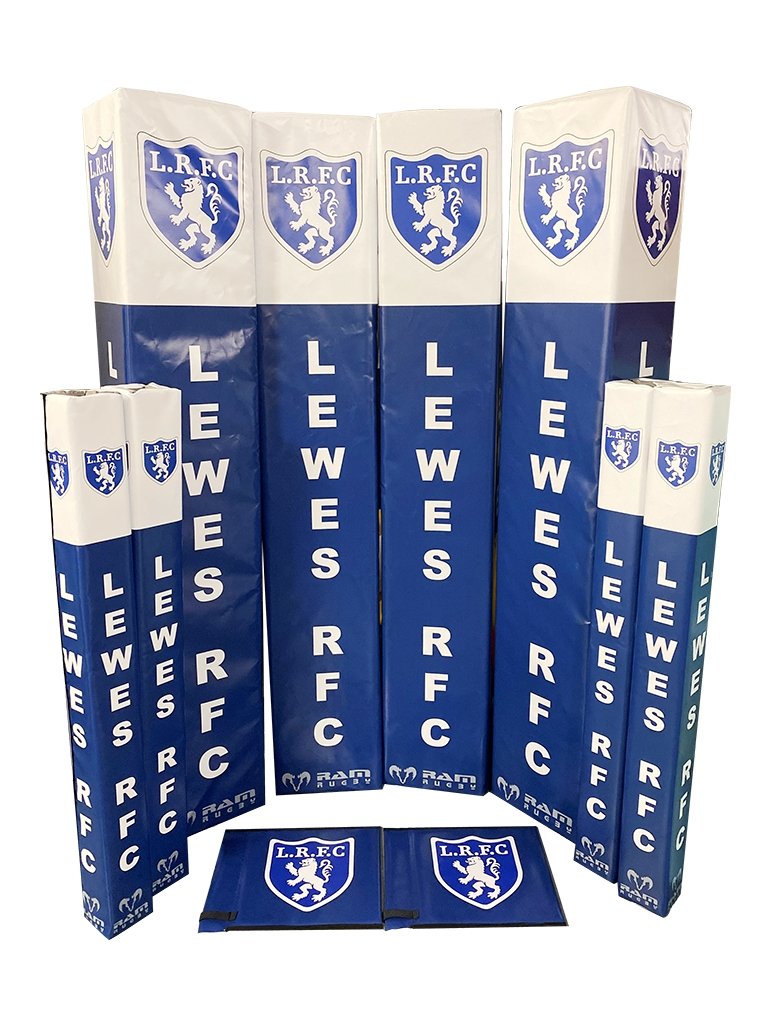 Custom Ground Equipment collection cover featuring RAM Rugby durable post protectors, pole protectors, and rigid digitally printed flags.