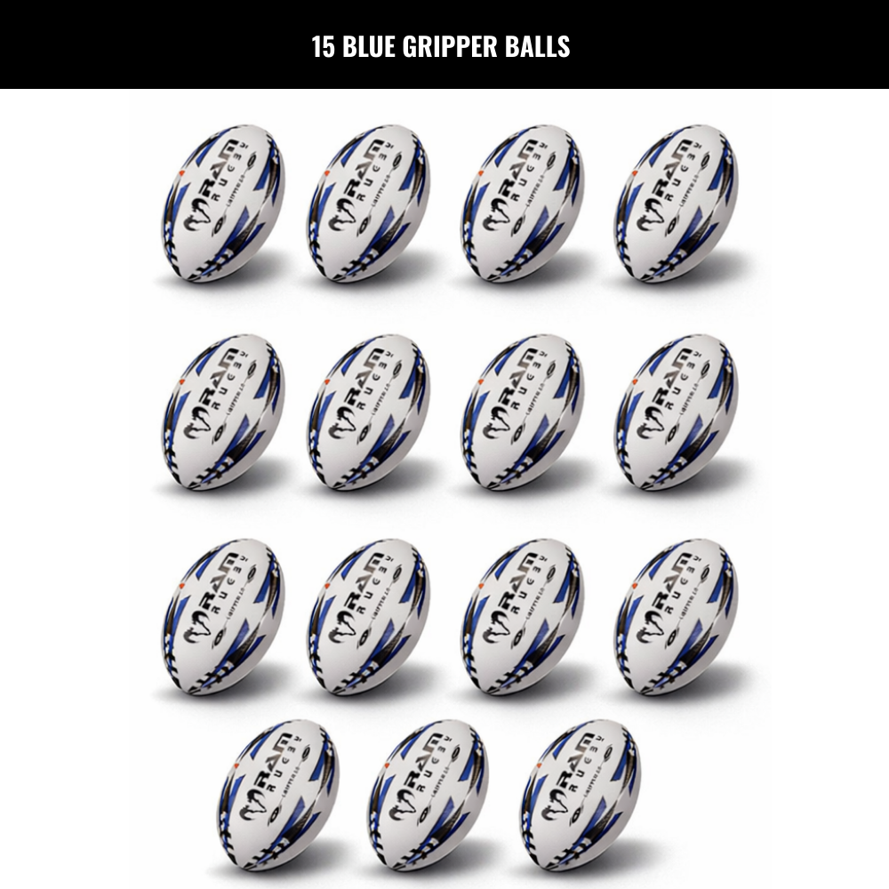 Paquete de Balones de Rugby Ram Rugby Gripper 2.0 Pro Trainer 15 Balones 2 Bolsa