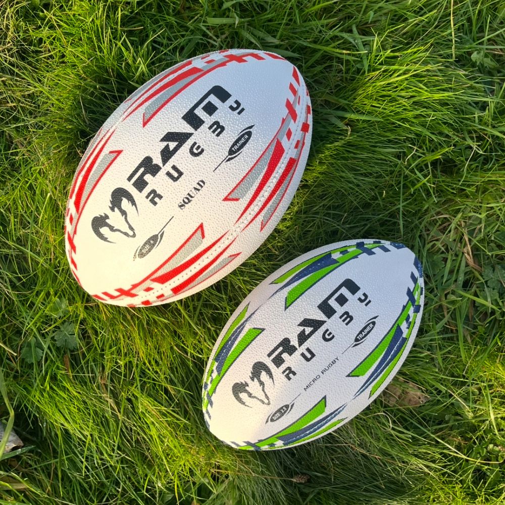 Ram Rugby Micro Rugby Trainer Ball Size 2.5 in bright colors with 3D grip, durable polycotton, perfect for kids 4-6 years