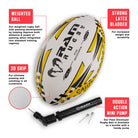 Ram Rugby Pass Developer Weighted Training Ball with durable 5-ply cotton canvas and 3D grip surface for passing skills