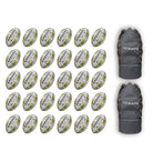 Ram Rugby Academy Trainer Ball Bundle showing 30 orange mini rugby balls packed neatly inside two breathable storage bags.