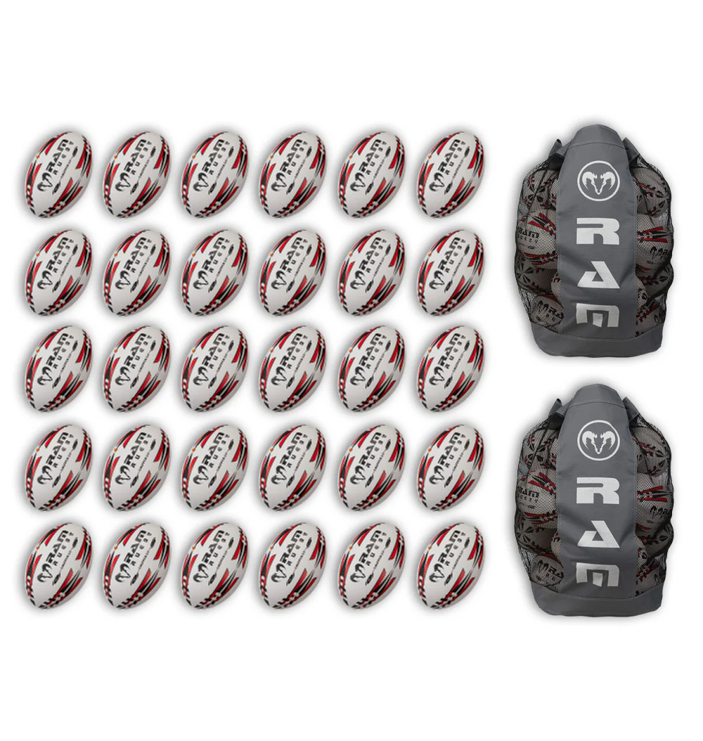 Paquete de Balones de Rugby Ram Rugby Gripper 2.0 Pro Trainer 30 Balones 2 Bolsas