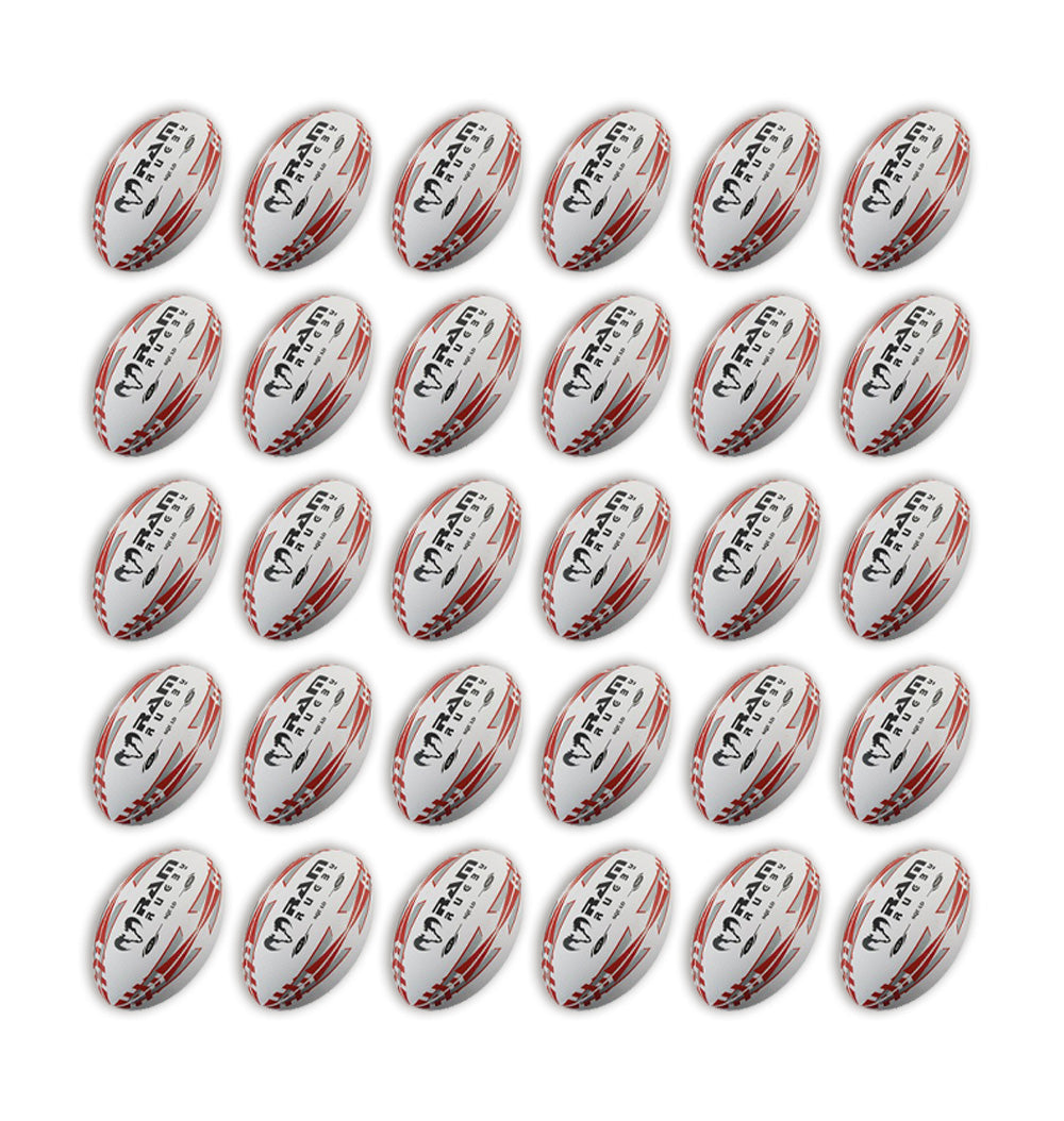 Ram Rugby Squad Trainer Ball Bundle with 30 size 5 rugby balls and 2 breathable storage bags for team training sessions
