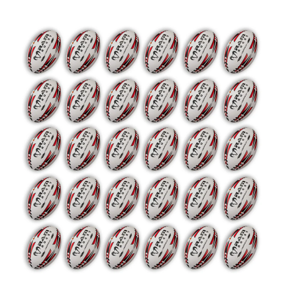 Paquete de Balones de Rugby Ram Rugby Gripper 2.0 Pro Trainer 30 Balones 2 Bolsas