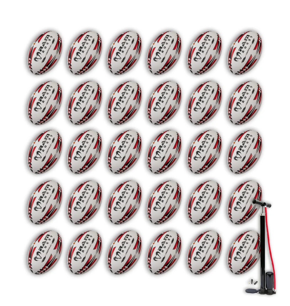 Paquete de Balones de Rugby Ram Rugby Gripper 2.0 Pro Trainer 30 Balones 2 Bolsas