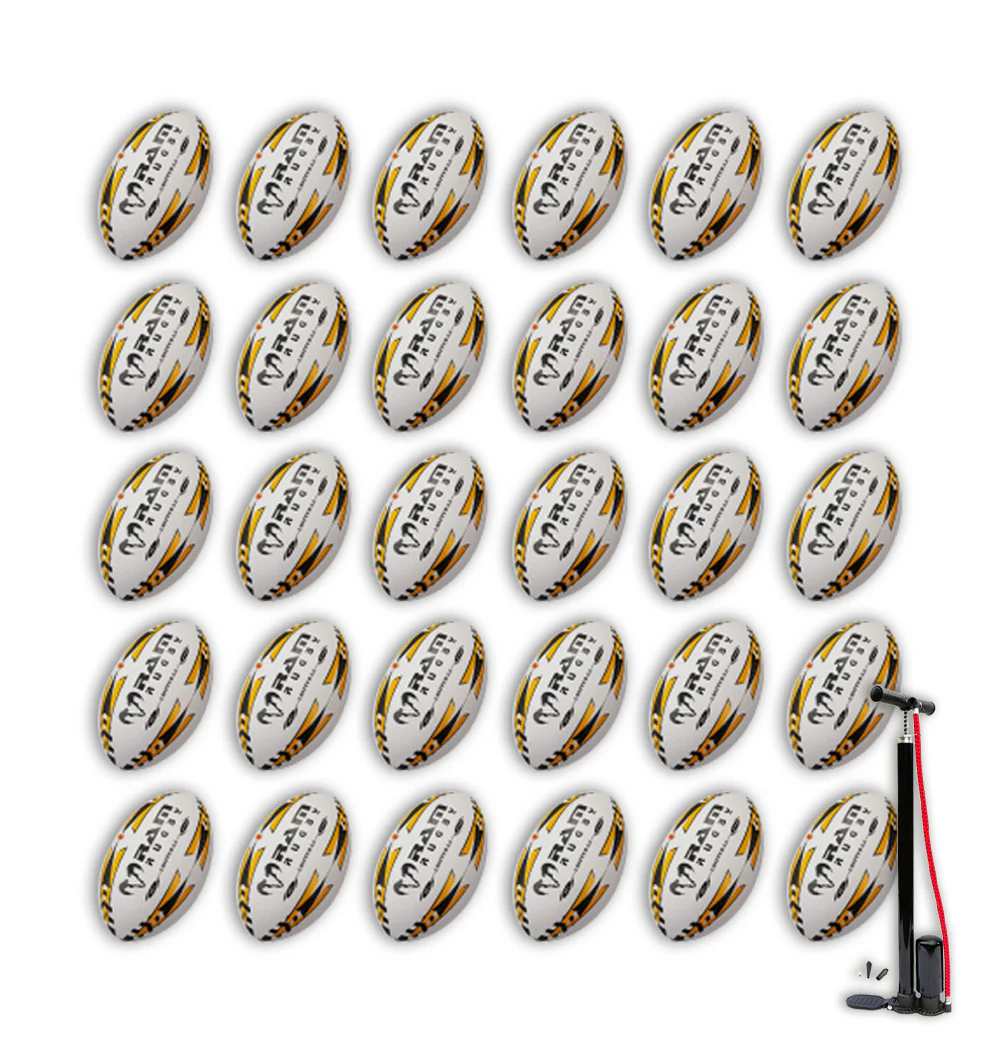 Paquete de Balones de Rugby Ram Rugby Gripper 2.0 Pro Trainer 30 Balones 2 Bolsas
