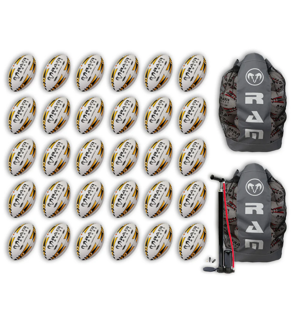 Paquete de Balones de Rugby Ram Rugby Gripper 2.0 Pro Trainer 30 Balones 2 Bolsas
