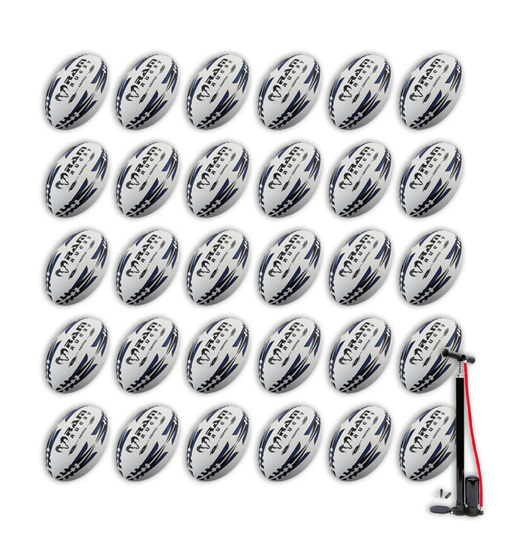 Paquete de Balones de Rugby Ram Rugby Gripper 2.0 Pro Trainer 30 Balones 2 Bolsas