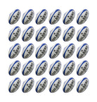 Thirty Gilbert G-TR4000 size 5 trainer rugby balls stacked with two large breathable bags for ball storage and transport