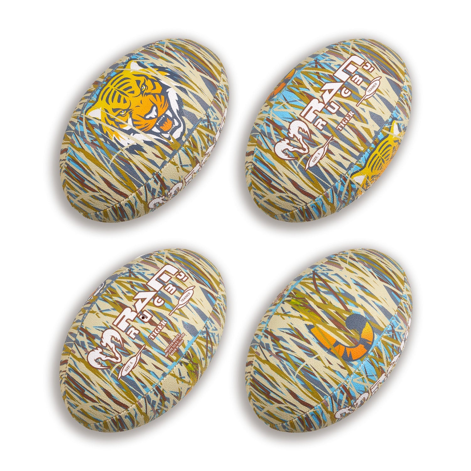 Ram Rugby Animal Design Squad Trainer rugby ball in colorful animal print with 3D grip for all-age durable training