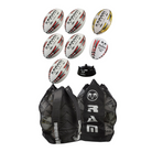 Ram Rugby Skills Ball Bundle with five red Size 5 Gripper 2.0 balls, pro trainer balls, kicking tee, and backpack bag