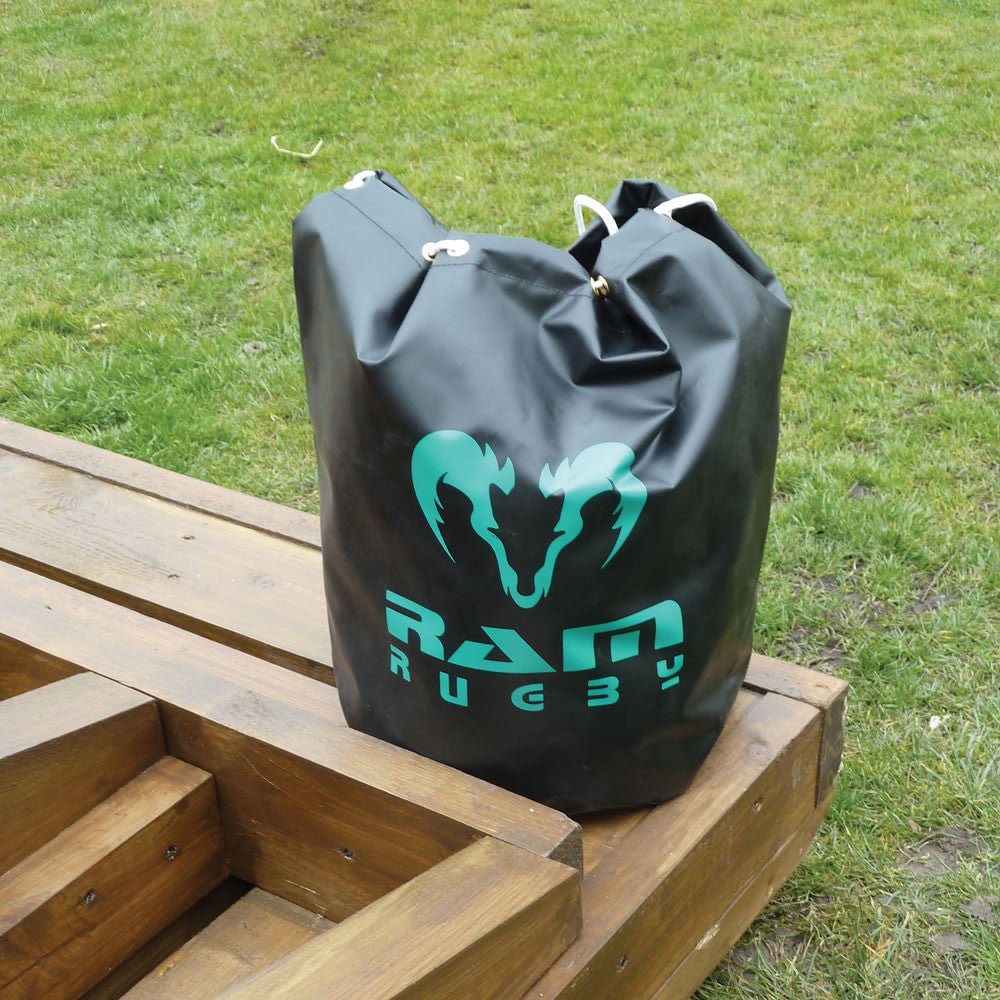 Ram Rugby durable PVC ballast bags for scrum machines, black weight bags with drawstring top for adjustable sand fill