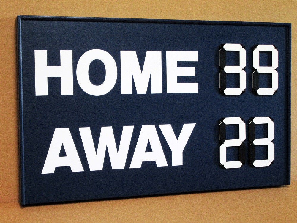 Ram Rugby Club durable timber outdoor scoreboard with large turn-over digits, home and away scores, 1.52m by 91cm size