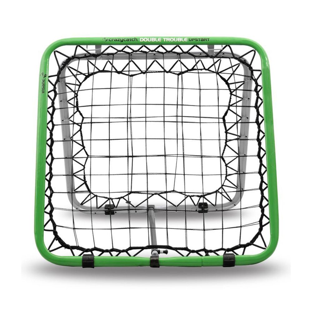 Crazy Catch Upstart Double Trouble rebound net with dual-sided black mesh and sturdy frame for rugby training drills and catching practice
