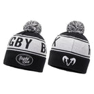 Ram Rugby custom knitted bobble hats in various colors bulk order 50+ with embroidered club or school logo option, acrylic material