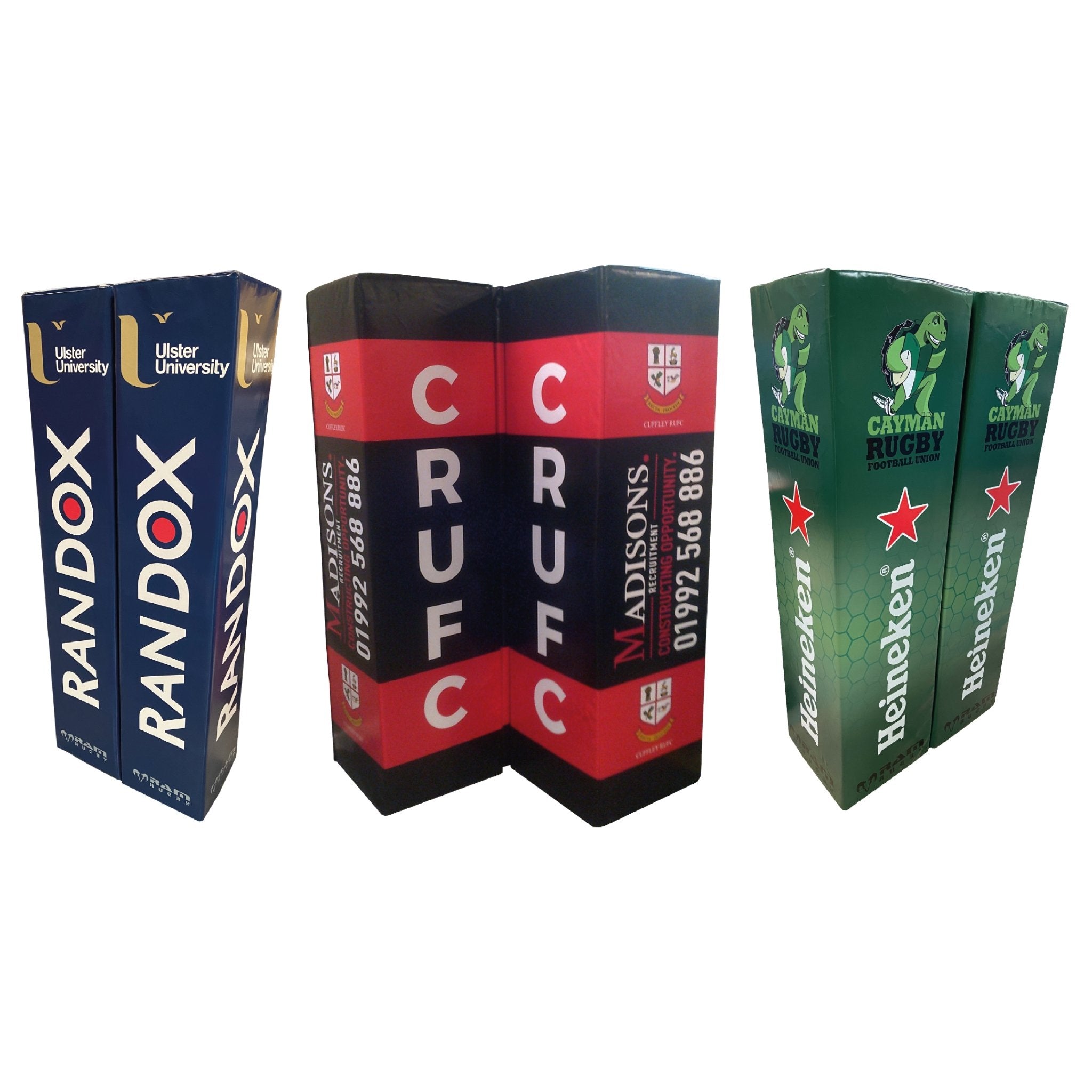 Set of four Ram Rugby custom digitally printed rugby post protectors in full color with 8cm thick foam padding for safety