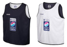 Ram Rugby reversible contact training bibs in red and blue with custom logo printing for rugby practice drills