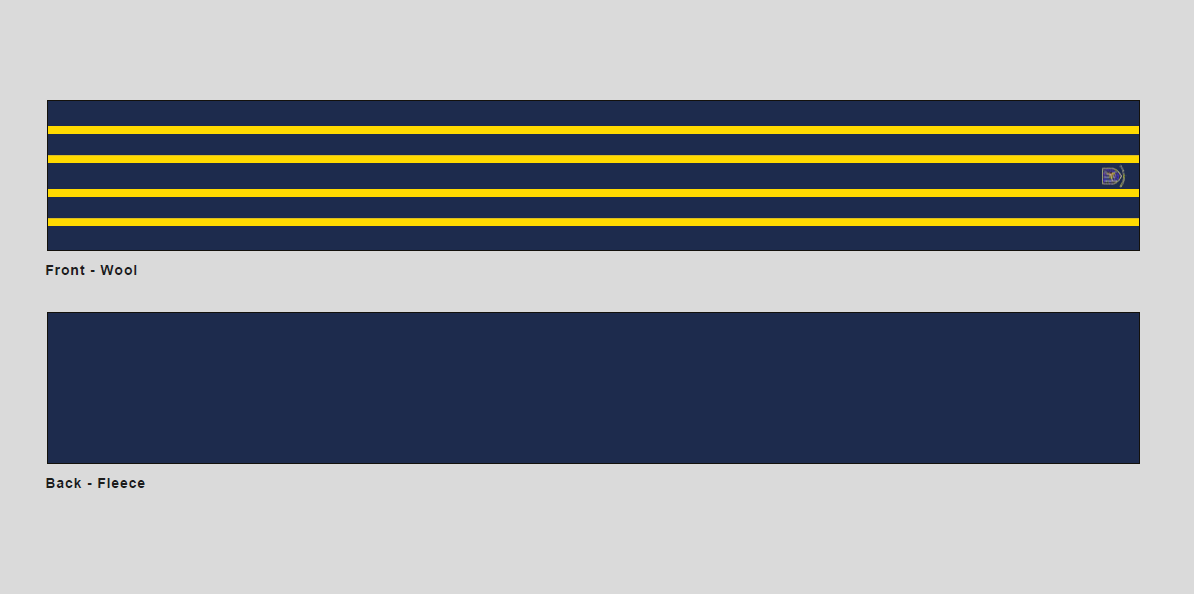 Navy blue Ram Rugby custom wool scarf with embroidered club crest, soft fleece backing, 183cm by 22cm length and width