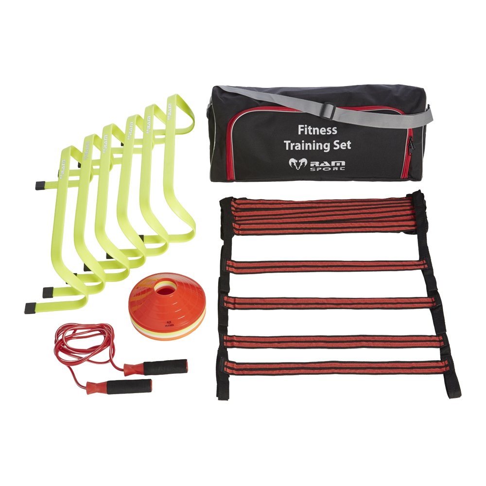 Ram Rugby Fitness Training Set with neon agility ladder, hurdles, and cones for multisport cardio and skills workouts