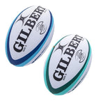 Gilbert Atom rugby match ball with textured G-SR rubber surface and patented Truflight valve for reliable grip and air retention