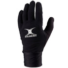 Gilbert Thermo Rugby Training Gloves in black with fleece lining, lightweight polyester grip mitts for cold weather rugby practice