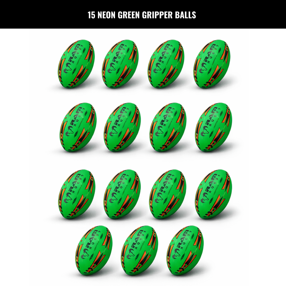 Paquete de 15 Pelotas Ram Rugby Gripper 2.0 Pro Trainer Neon con 1 Bolsa