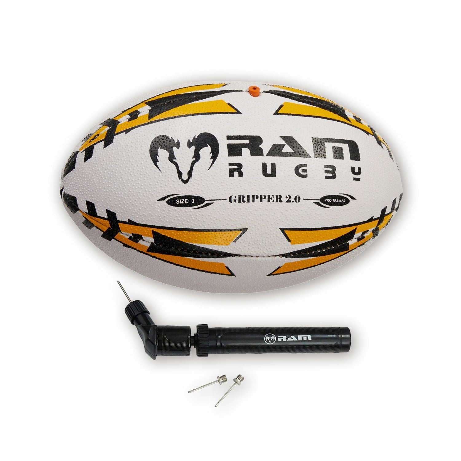 Ram Rugby Gripper 2.0 Pro Trainer Ball in junior size with 3D grip texture, durable polycotton and rubber laminate design