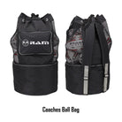 Thirty Ram Rugby Gripper 2.0 Pro Trainer rugby balls stacked with two black breathable storage bags for training and transport.