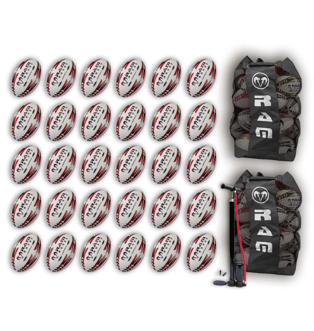 Paquete de Balones de Rugby Ram Rugby Gripper 2.0 Pro Trainer 30 Balones 2 Bolsas