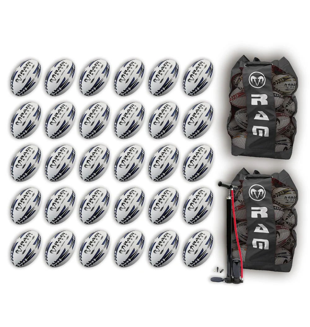Paquete de Balones de Rugby Ram Rugby Gripper 2.0 Pro Trainer 30 Balones 2 Bolsas