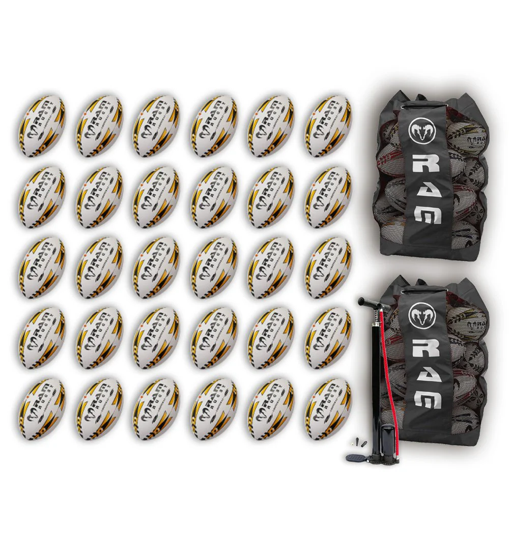 Paquete de Balones de Rugby Ram Rugby Gripper 2.0 Pro Trainer 30 Balones 2 Bolsas