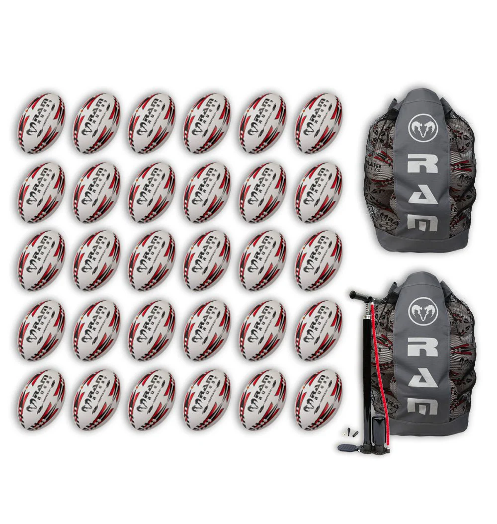 Paquete de Balones de Rugby Ram Rugby Gripper 2.0 Pro Trainer 30 Balones 2 Bolsas