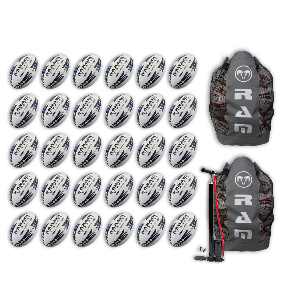 Paquete de Balones de Rugby Ram Rugby Gripper 2.0 Pro Trainer 30 Balones 2 Bolsas
