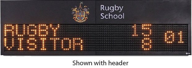 Ram Rugby LED BiLine scoreboard full-color, weatherproof design with IP65 rating, programmable team names, 2640x560mm size