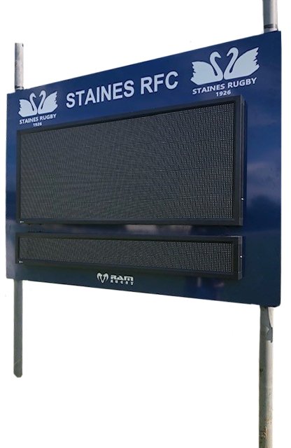 Ram Rugby LED Digit Rugby Scoreboard showing ultra-bright 300mm yellow weatherproof digits in fibreglass casing