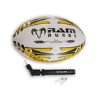 Ram Rugby Pass Developer weighted training ball in durable 5-ply cotton canvas with 3D grip for improved passing control