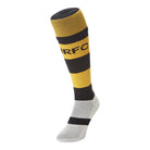 Close-up of Ram Rugby Protec breathable rugby socks showing micro-mesh knit, cushioned cotton sole, and elasticated ankle support