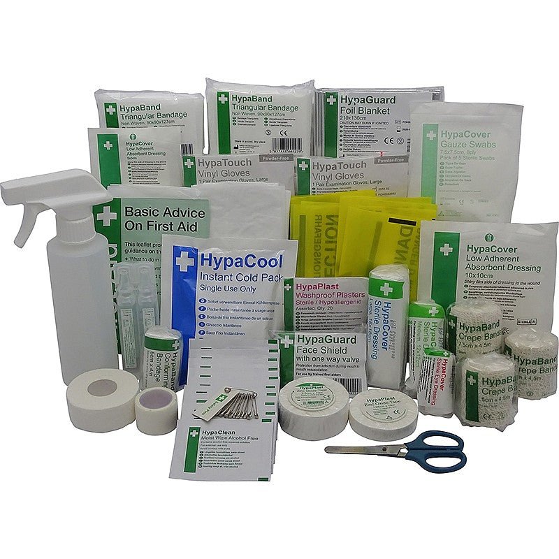 Allsports Rugby Team First Aid Kit open with bandages, tape, scissors, and sports injury supplies for contact sport treatment