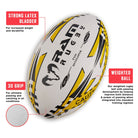 Ram Rugby Skills Ball Bundle showing five red Size 5 Gripper 2.0 Pro Trainer Balls with a breathable backpack bag