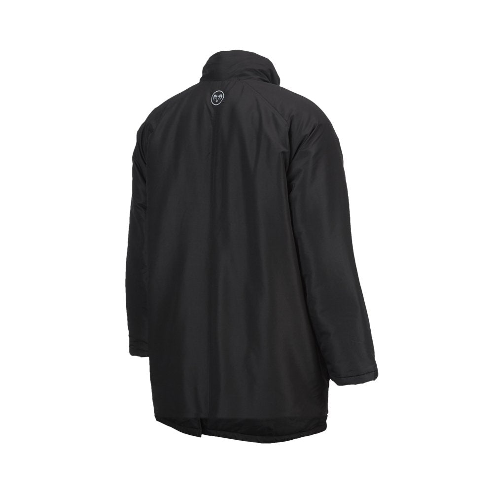 Ram Rugby Custom Stadium Jacket in navy blue 100% polyester with high collar and embroidered logo, standard fit for comfort