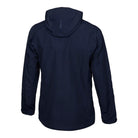 Ram Rugby Technical Shell Jacket in black softshell fabric with waterproof zippers, adjustable hood, and tailored fit for men